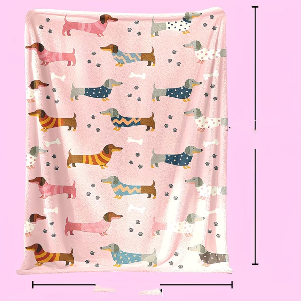 Cute Dachshund Pattern Blanket Soft and Warm Bed Camping Travel Office Decor Cozy Autumn Home Flannel Fabric  Artistic Design