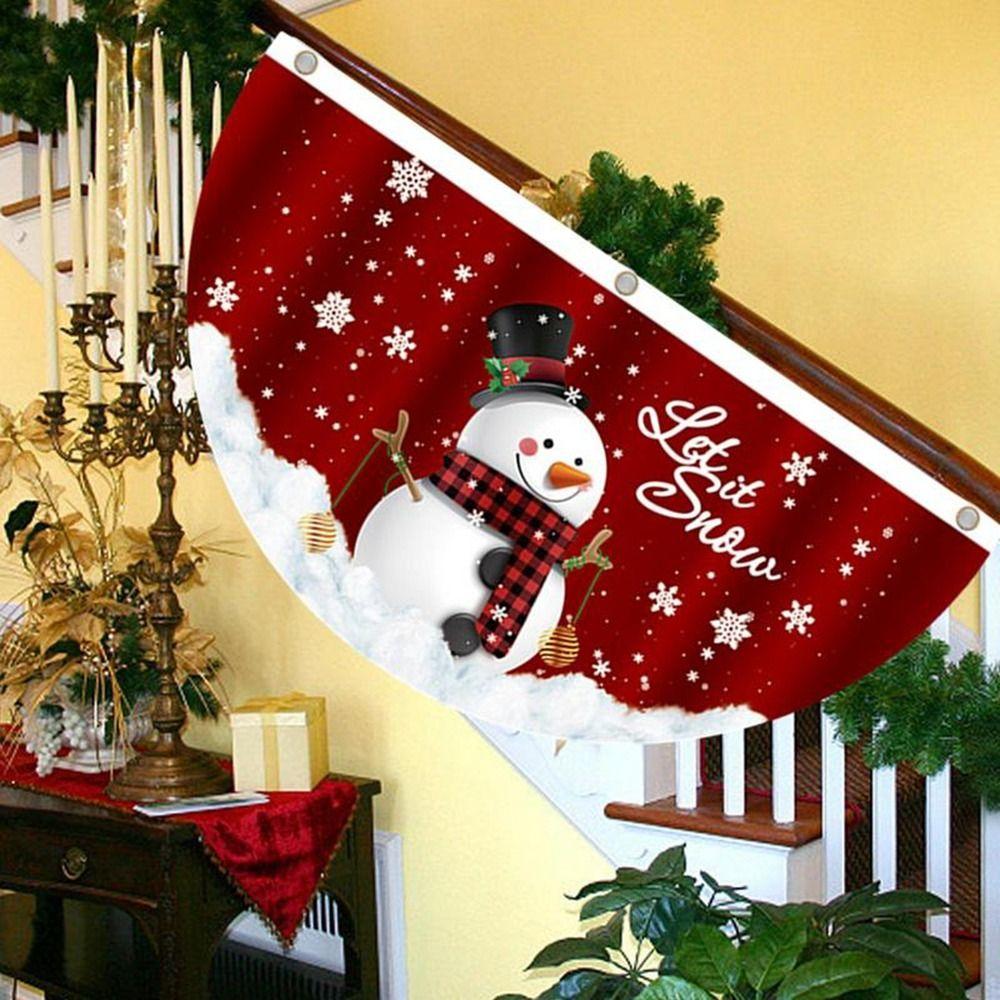 Snowman Christmas Bunting Fan Flag Polyester Christmas Railing Hanging Pendant  Christmas