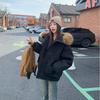 Женская куртка для вечеринки в американском ретро-стиле, куртка с меховым воротником, куртка с капюшоном, утолщенная зимняя куртка на пуху