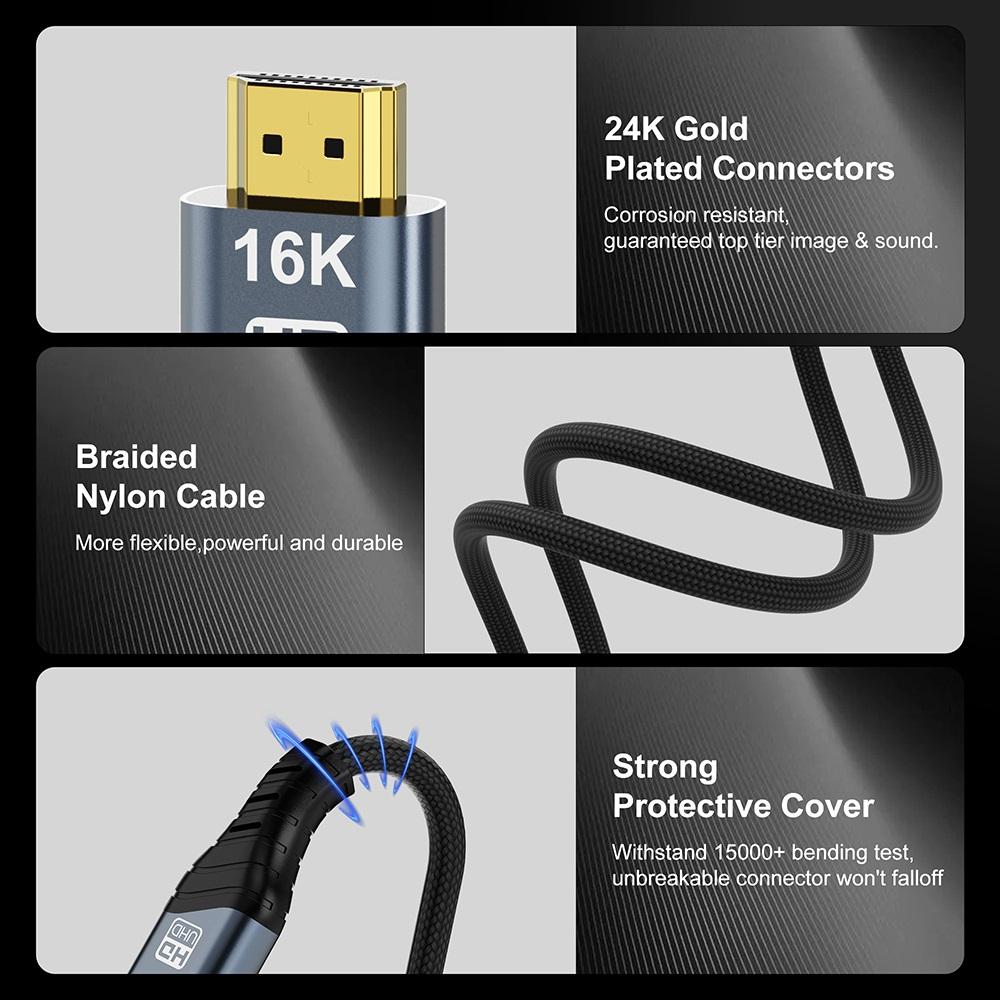 Кабель HDMI 2.2 16K 60 Гц 8K 120 Гц 240 Гц для ТВ-приставки, ПК, PS5, Switch 1 м, 2 м, 3 м, 5 м (длинный), 50 см (короткий) Видеопровод 96 Гбит/с Высокоскоростной HDR 10