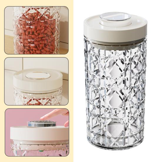 Vintage Airtight Storage Jar Clear Plastic Food Container with Pop Lid Stackable One Button Opening Kitchen Storage Organizer for Cereal
