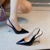 New Pointed Black Patent Leather Light Mouth High Heels Women's Stiletto Single Shoes Metal Heel Empty Temperament Sandals