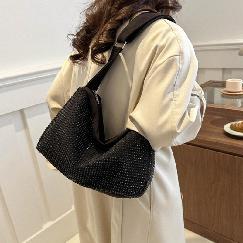 Yogodlns Fashion Rhinestone Shoulder Bag For Women Large Capacity PU Leather Bling Crossbody Messenger Bags Designer Rivets Shopping Bag