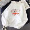 2025  Women's White Hoodies Kawaii Peach Cat Cartoon Print Femme Winter Hooded Sweatshirt Tops Casual Female Jumper