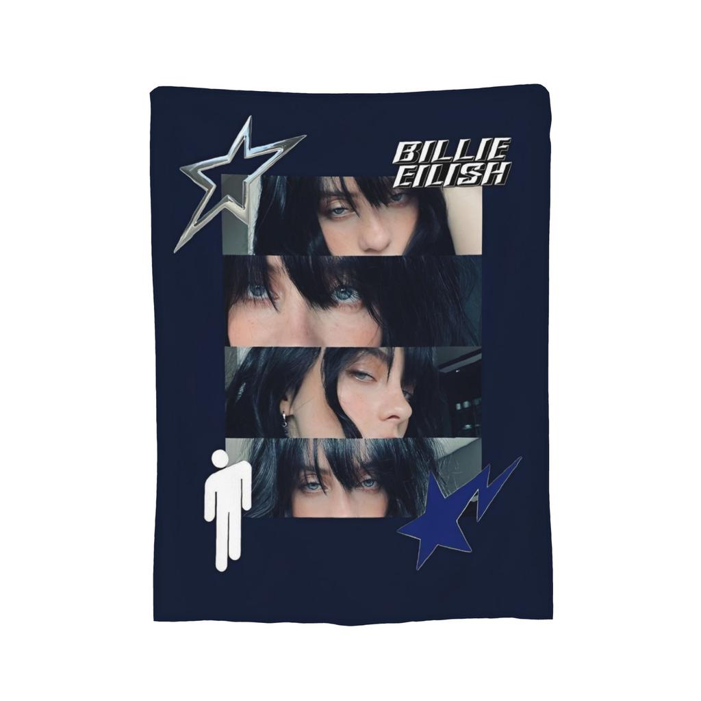 Плед из флиса с изображением известной певицы B-Billie-Girl E-Eilish, легкий, для дивана или кресла.