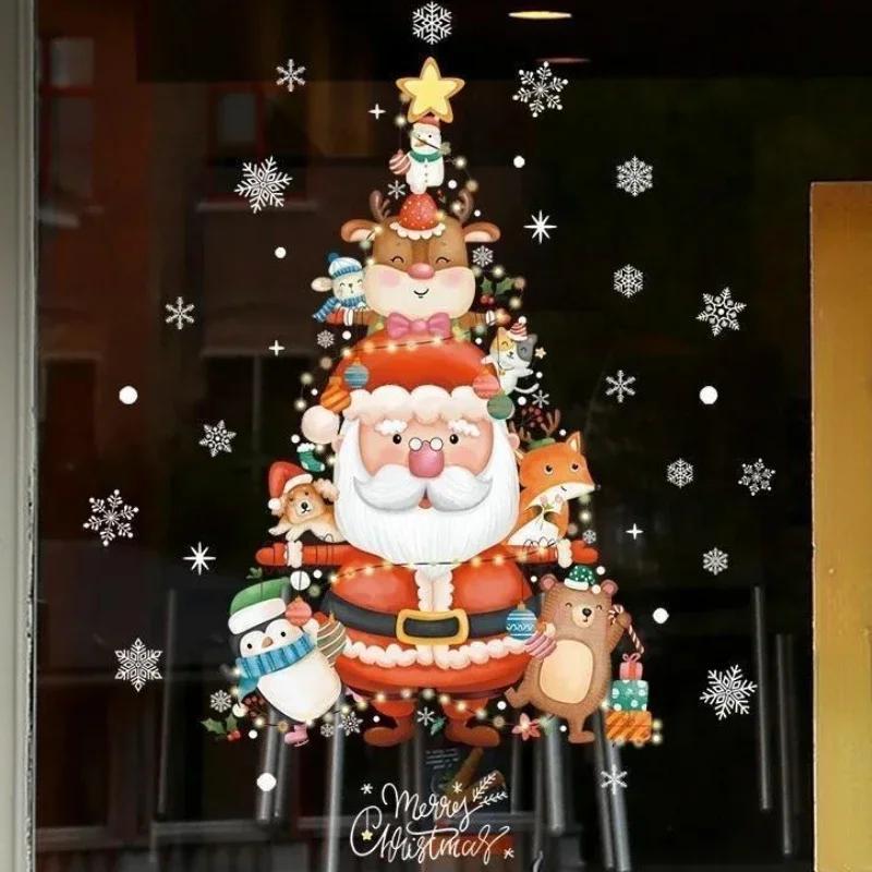 Christmas Window Glass Wall Cartoon Decoration Stickers Super Cute Party Holiday Elderly Elk Tree Static Decorations Painting