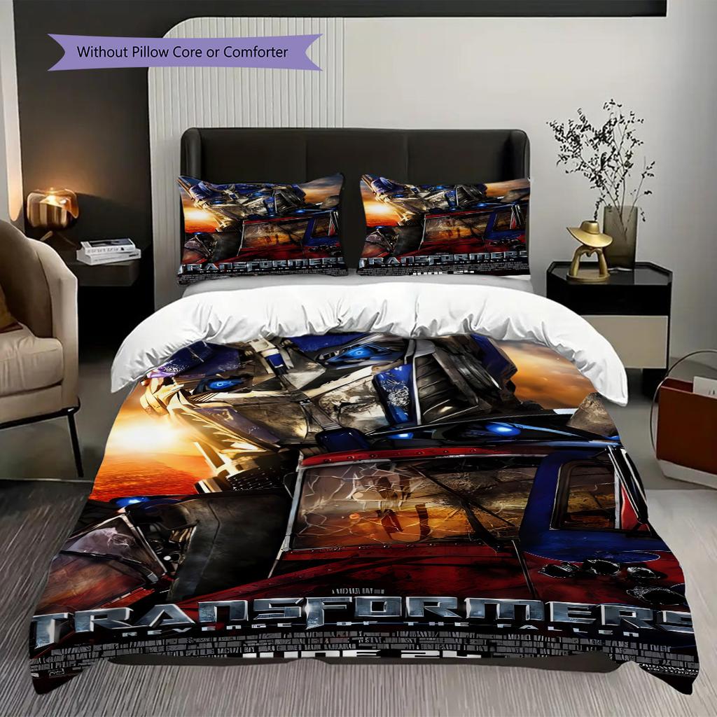 Transformers Revenge Fallen Three-piece set (1 * duvet cover + 2 * pillowcase, without core) 2D Flat Soft and comfortable Bedding set