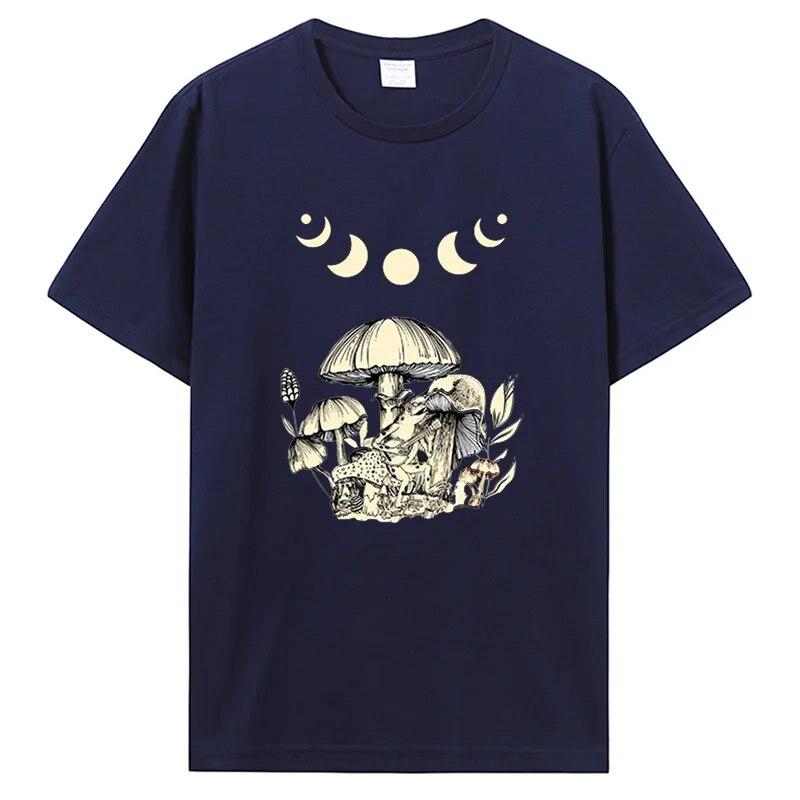 Винтажная футболка в стиле панк Cottagecore с эстетической лягушкой, женская футболка унисекс с грибом и луной Witchy, одежда унисекс, футболка с короткими рукавами и графикой