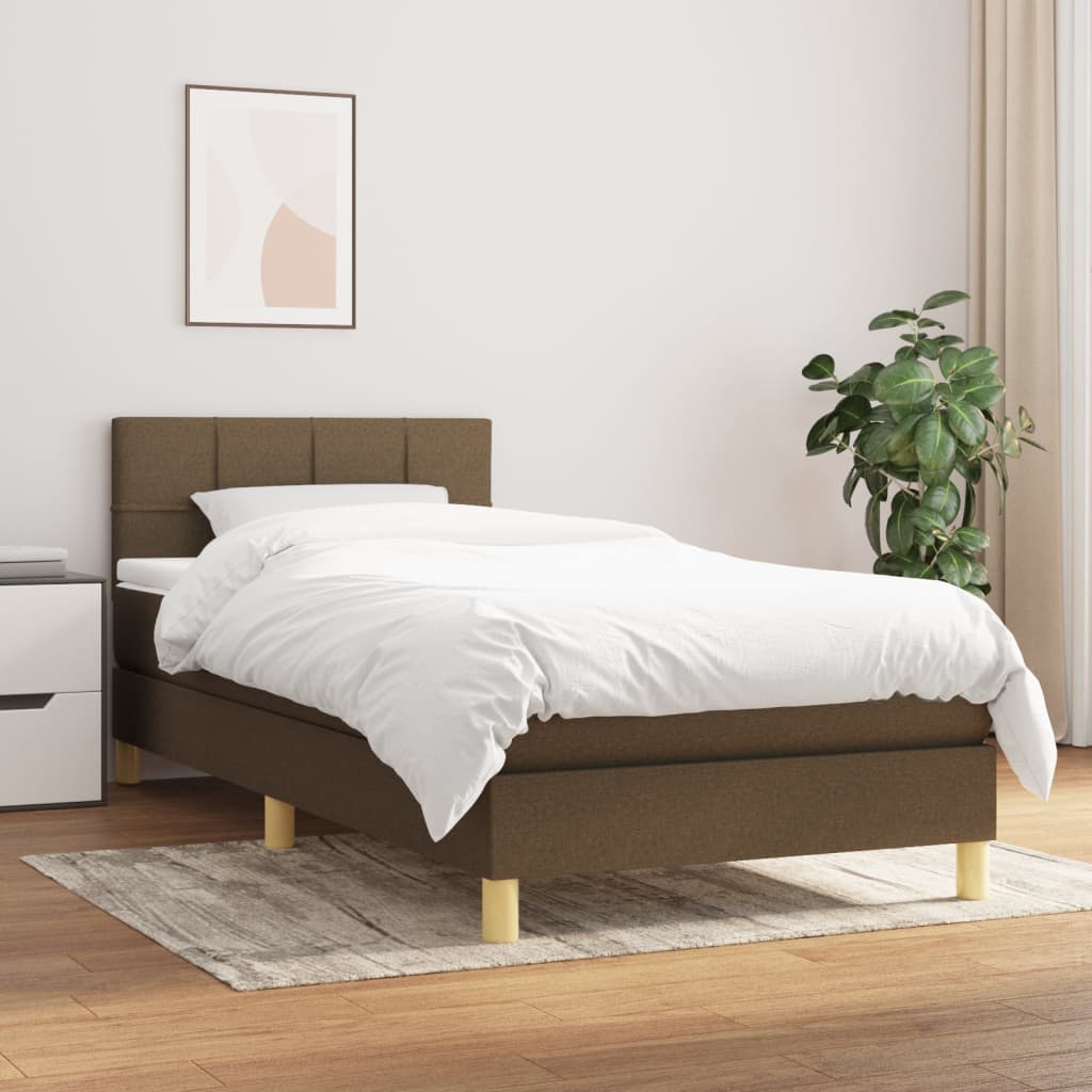Box Spring Bed with Mattress Dark Brown 90 x 190 cm Fabric