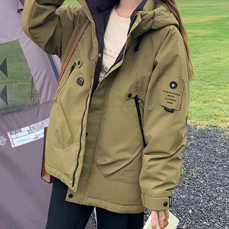 Модная утолщенная теплая уличная куртка женская осенне-зимняя с капюшоном на молнии с карманом парки пальто повседневная ветрозащитная верхняя одежда
