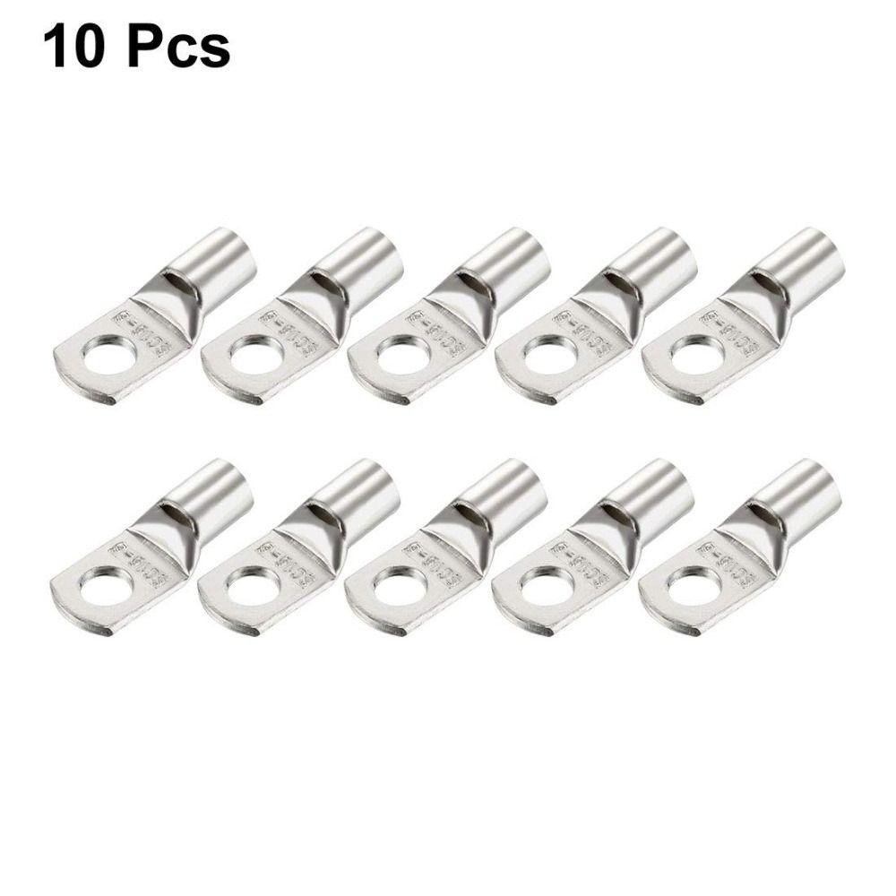 10Pcs 10AWG SC16-6 Copper Wire Lugs Silver Tone Battery Cable Ends Durable Connectors