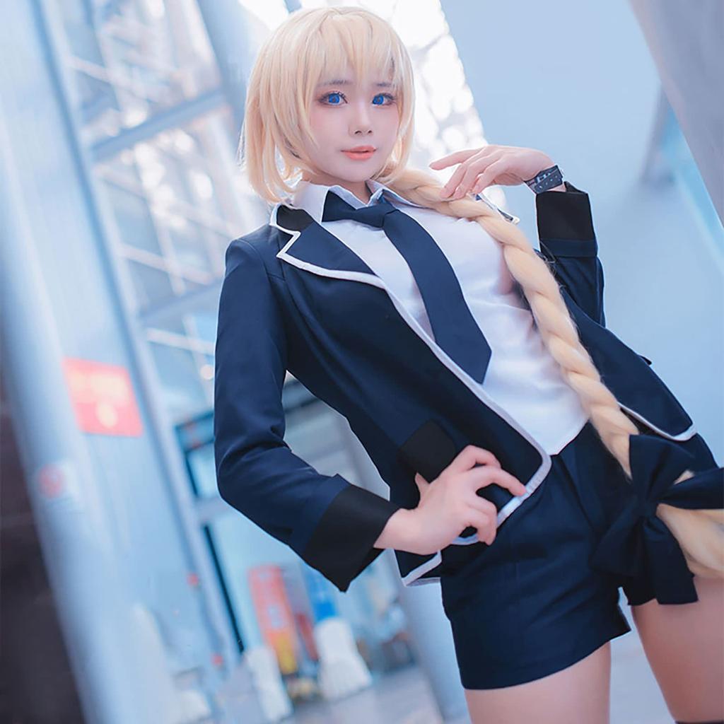 [milky Time] Fate Apocrypha Ruler Joan of Arc Uniform Cosplay Costume with Wig (L) for Halloween