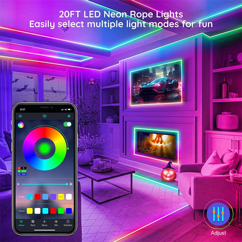 Светодиодная лента 5 В RGB Neon – водонепроницаемая, IP65, управление через приложение Bluetooth, синхронизация музыки и 24-кнопочный пульт дистанционного управления для телевизора, спальни, вечеринки, домашнего декора