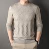 New Men's Sweater Round Neck Winter Wool-like Solid Color Long Sleeve Young and Middle-Aged Jacquard Slim Elastic Bottoming Top