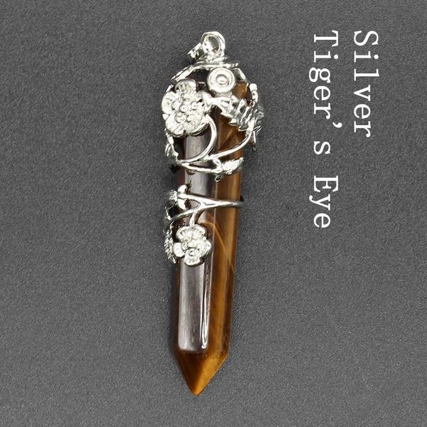 Мода Натуральный Кристалл Шестиугольная Колонка Винтаж Сплав Роза Кулон Аметист Кристалл Ожерелье