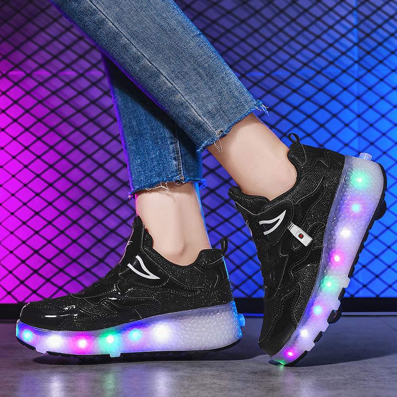 Скейтс светодиодная модель с переключателем беговые кроссовки двойное колесо взрослые роликовые коньки