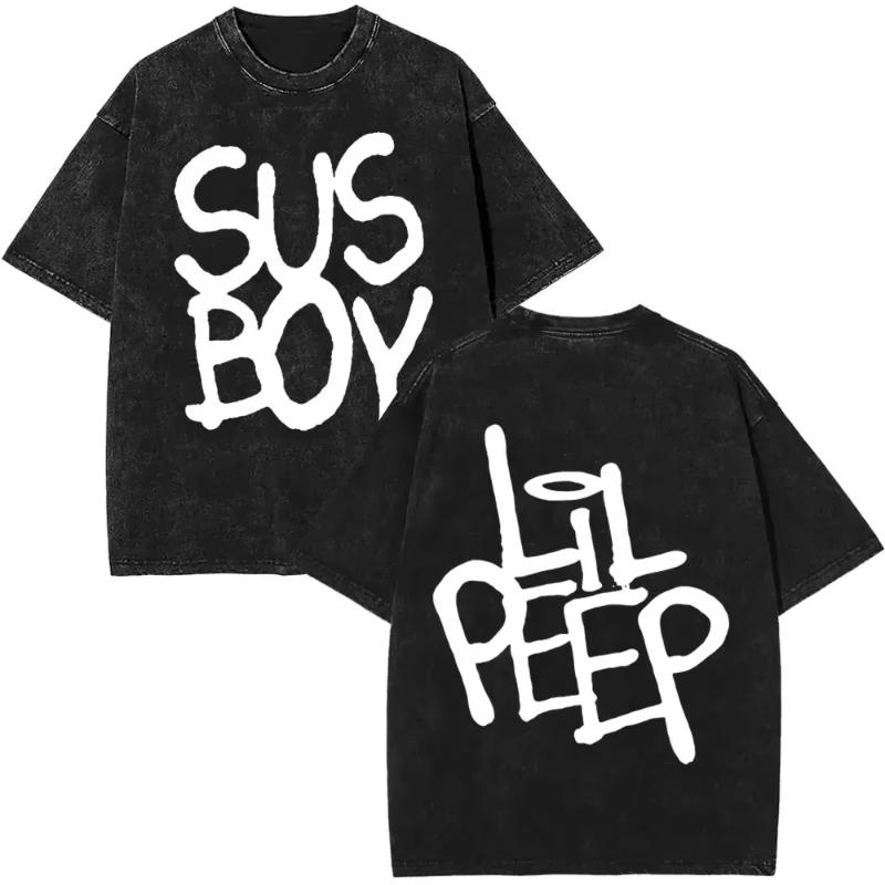 Стирка Винтаж Рэпер Lil Peep Двусторонний Принт Футболки Унисекс Женская Мода Хип-Хоп Оверсайз Короткий Рукав Футболка Уличная Одежда