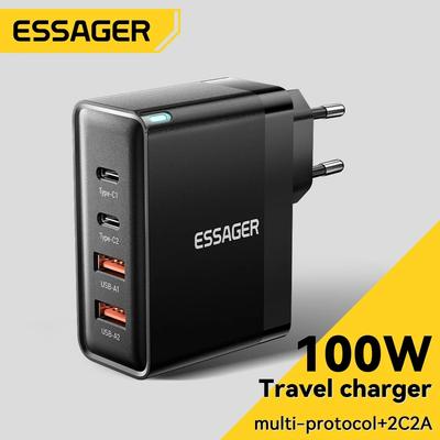 Essager Зарядное устройство USB Type C, 100 Вт, 65 Вт, PD Quick Charge4.0, 3,0, быстрая зарядка Type-C для ноутбука iPhone 14, 13, 12, Xiaomi, Macbook 13 Pro