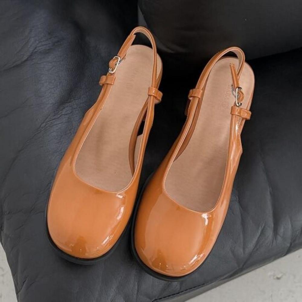 Melting Brown Women Casual Glossy Round Slingback Pumps Heel 3 Colors