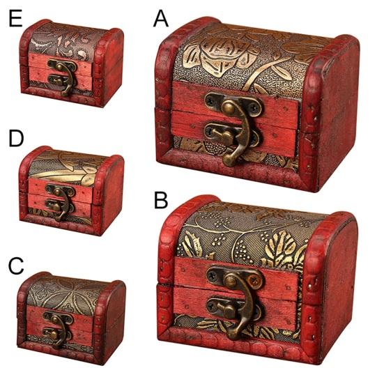 Wooden Box Vintage Style Floral Craft Old Memory Touch Jewelry Storage Wooden Treasure Case for Collection