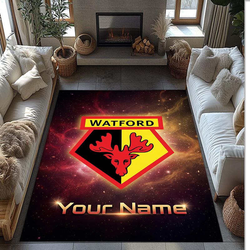 Watford FC Printed Crystal Velvet Rug Non‑Slip Crystal Velvet Carpet For Sofa Bedroom Indoor Home Decoration