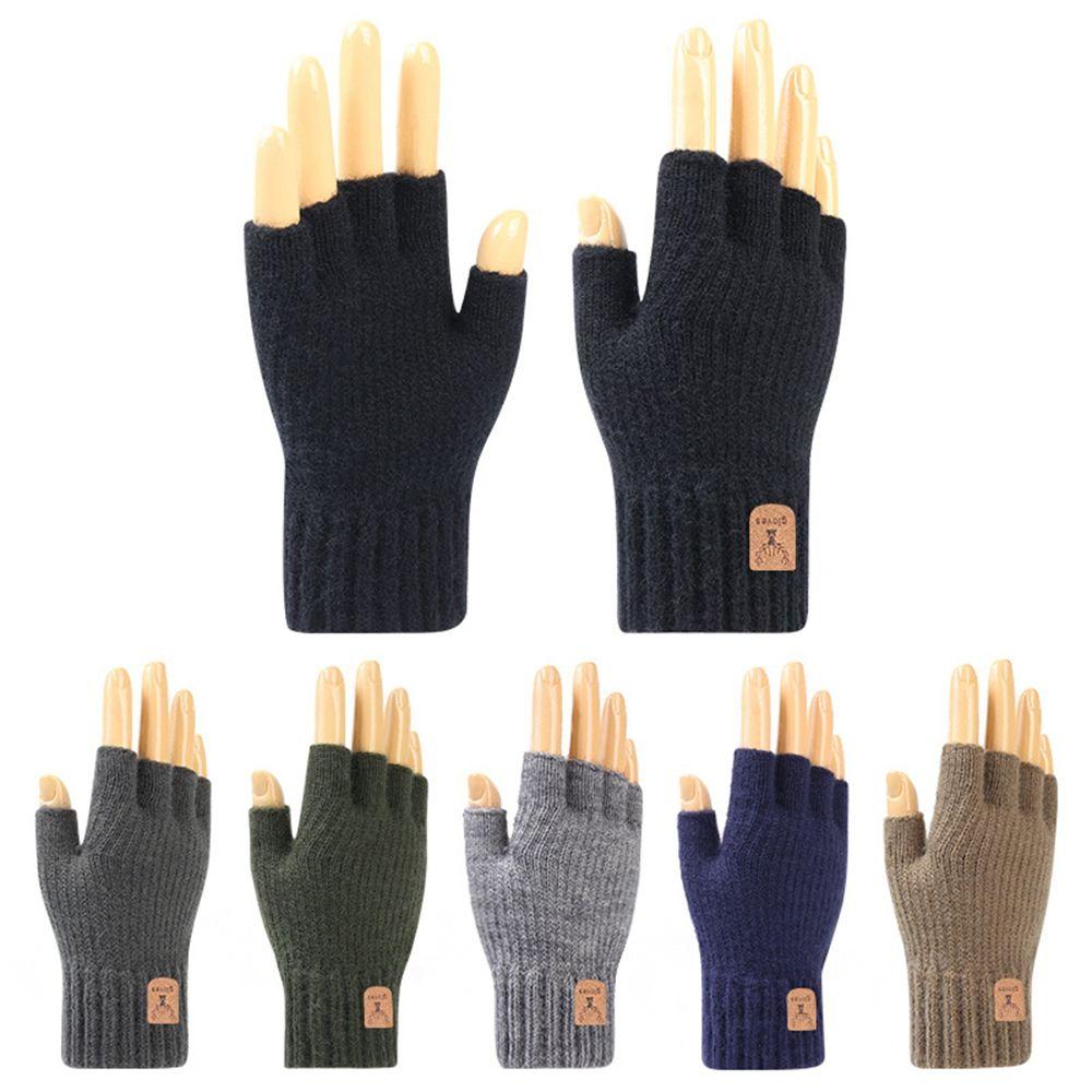 Leather Label Antler Men Wool Mittens Half-finger Gloves Female Gloves Knitted Cashmere Gloves