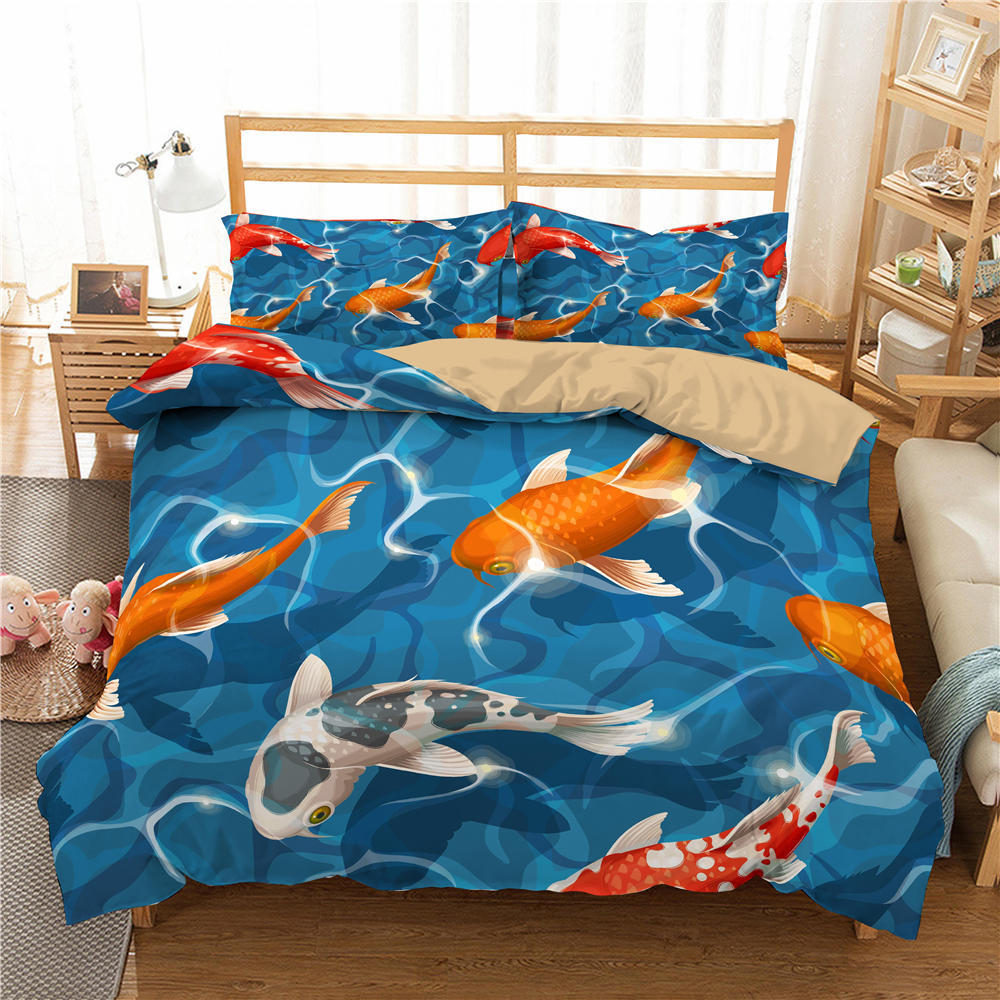 3D High-definition Digital Printed Fish Pattern Bedding Set Auspicious Koi Down Duvet and Pillowcase 2/3 Pieces AU/US/DE Full Size Home Decoration