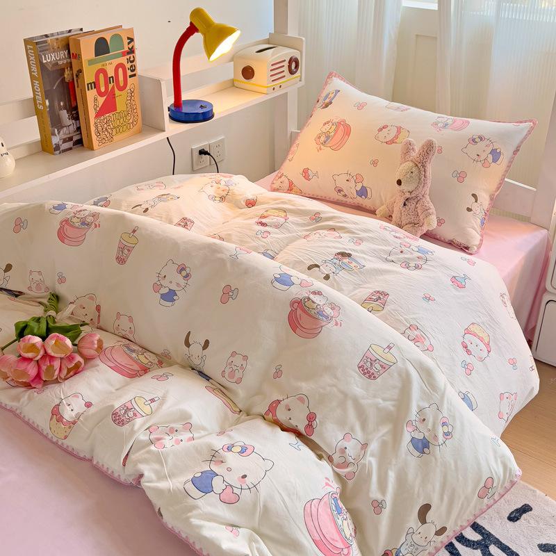 School season washed double-layer yarn simple printing student dormitory apartment four-piece set with four seasons