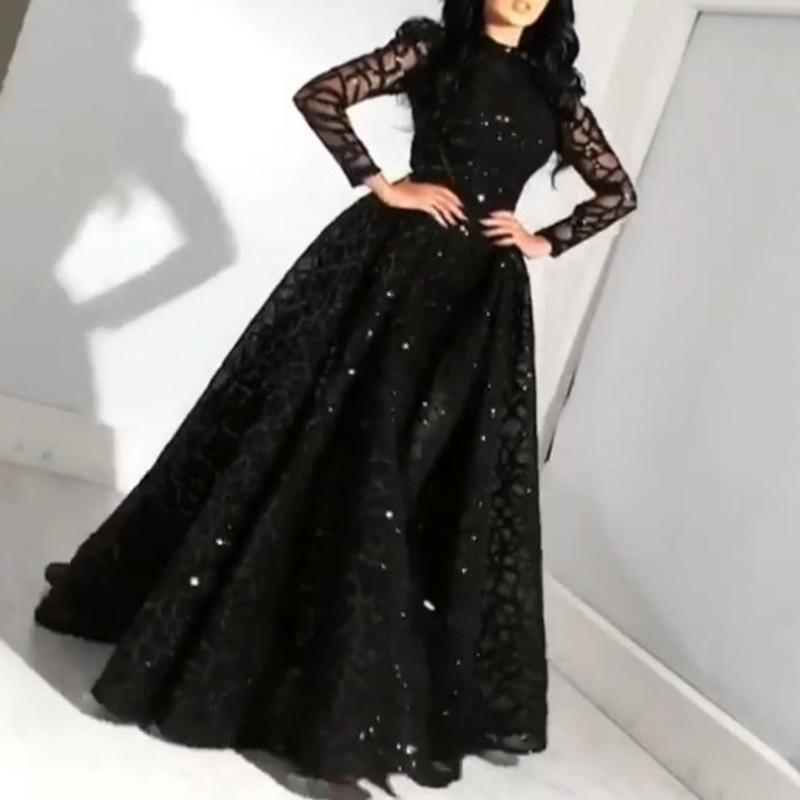 Spring and Summer New European and American Women's Long-sleeved Sequined Evening Dress New