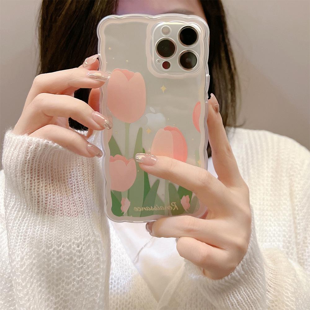 Цветы Подходят для Чехла на Мобильный Телефон Apple Iphone14pro Max 16 Модный Чехол для Мобильного Телефона с Волнистым Краем Высококачественный