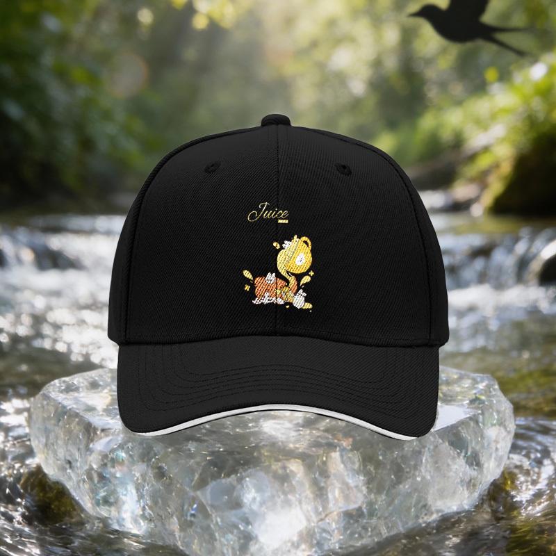 Unisex Adjustable Baseball Cap with Juice Spill Cartoon Juice Print Lightweight Suitable for Travel Parties Birthdays for