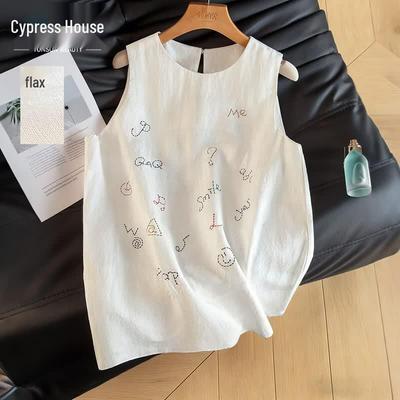 Женская sleeveless блузка из льна со вышивкой