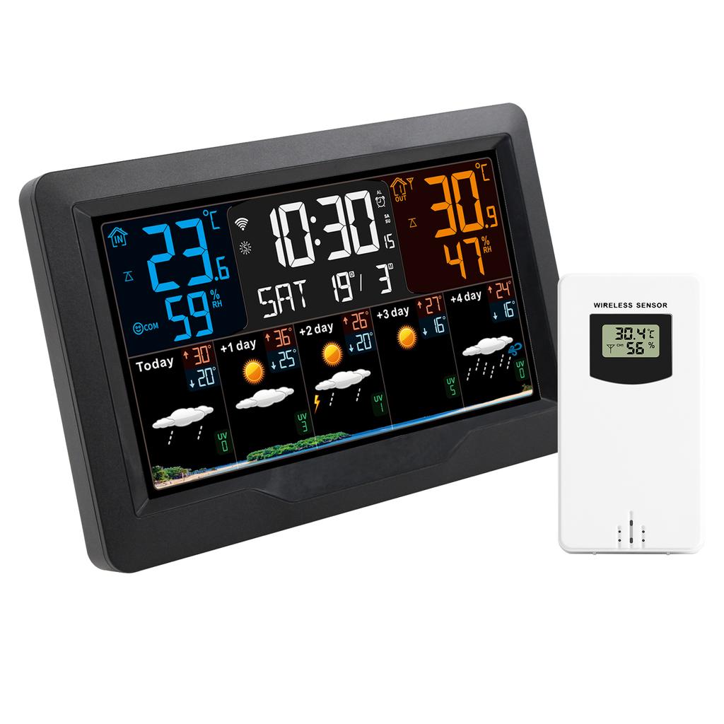FJ3390TY-A WIFI Smart Weather Station with Clock Indoor and Outdoor Temperature & Humidity Meter