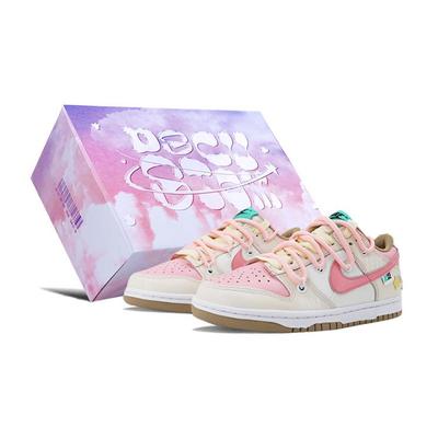 Кроссовки Dunk Leather, нескользящие, износостойкие, легкие, низкие, для скейтборда, детские, розовые, белые, мокка, DX6063-131(КомандаК-С-КОРОБКА)