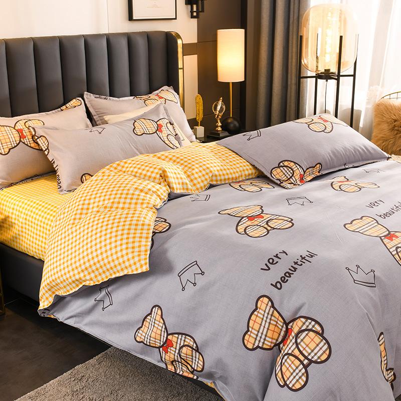 Утолщенный потертый комплект из четырех простых простыней из твила, пододеяльников, постельного белья