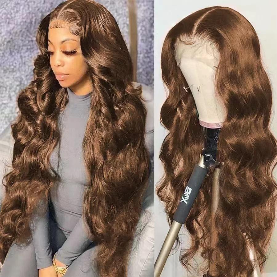 Front lace wig cover, hot-selling long curly hair big wave light gold lace wig cover in stock