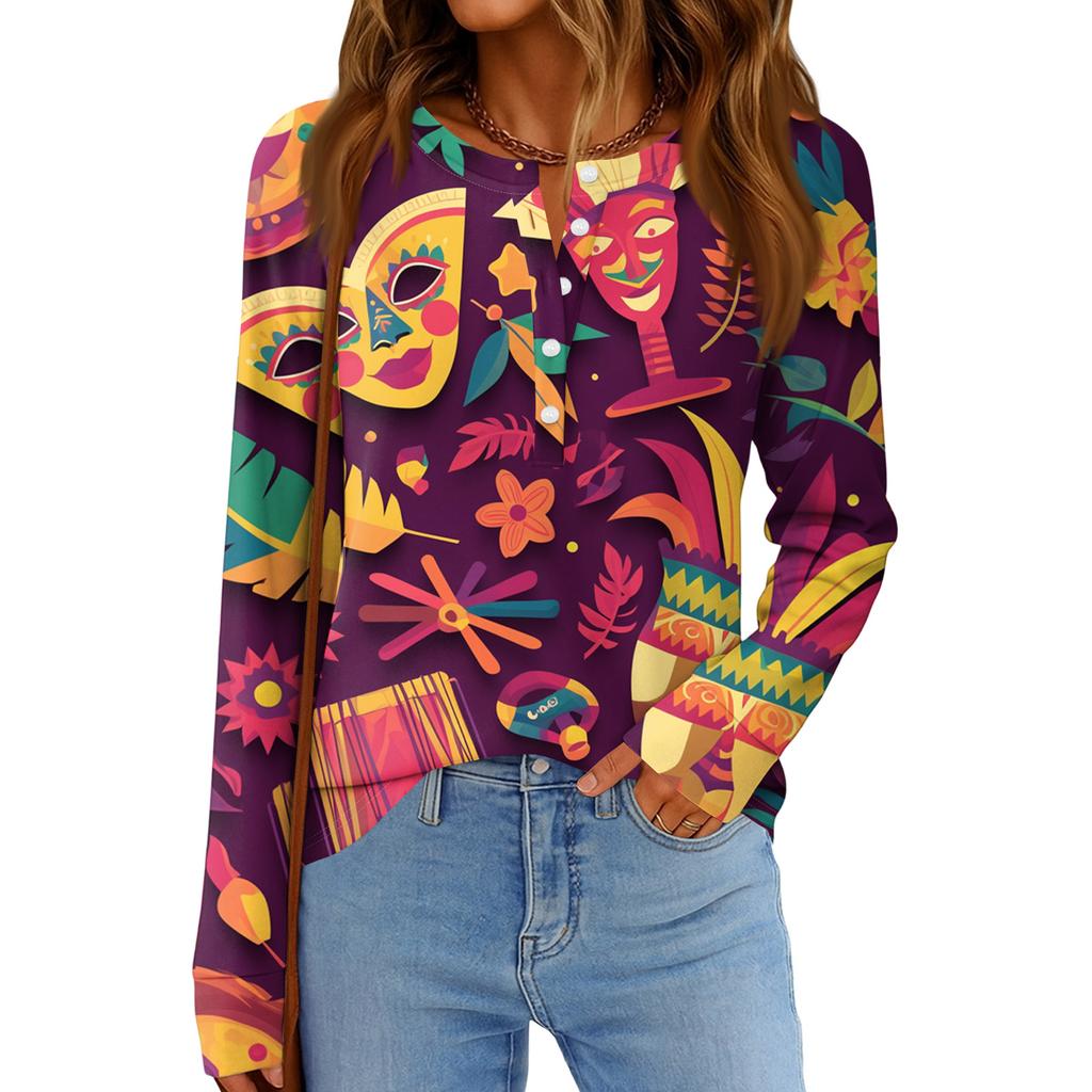 Женская модная свободная повседневная блузка с длинным рукавом и карнавальным принтом