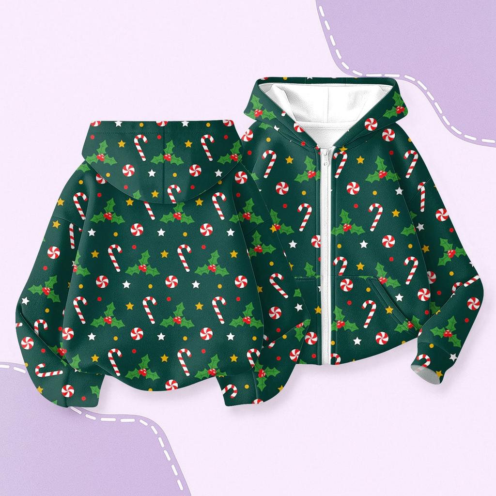 Детская мода Рождественская толстовка с капюшоном с длинными рукавами с принтом, куртка-худи для девочек