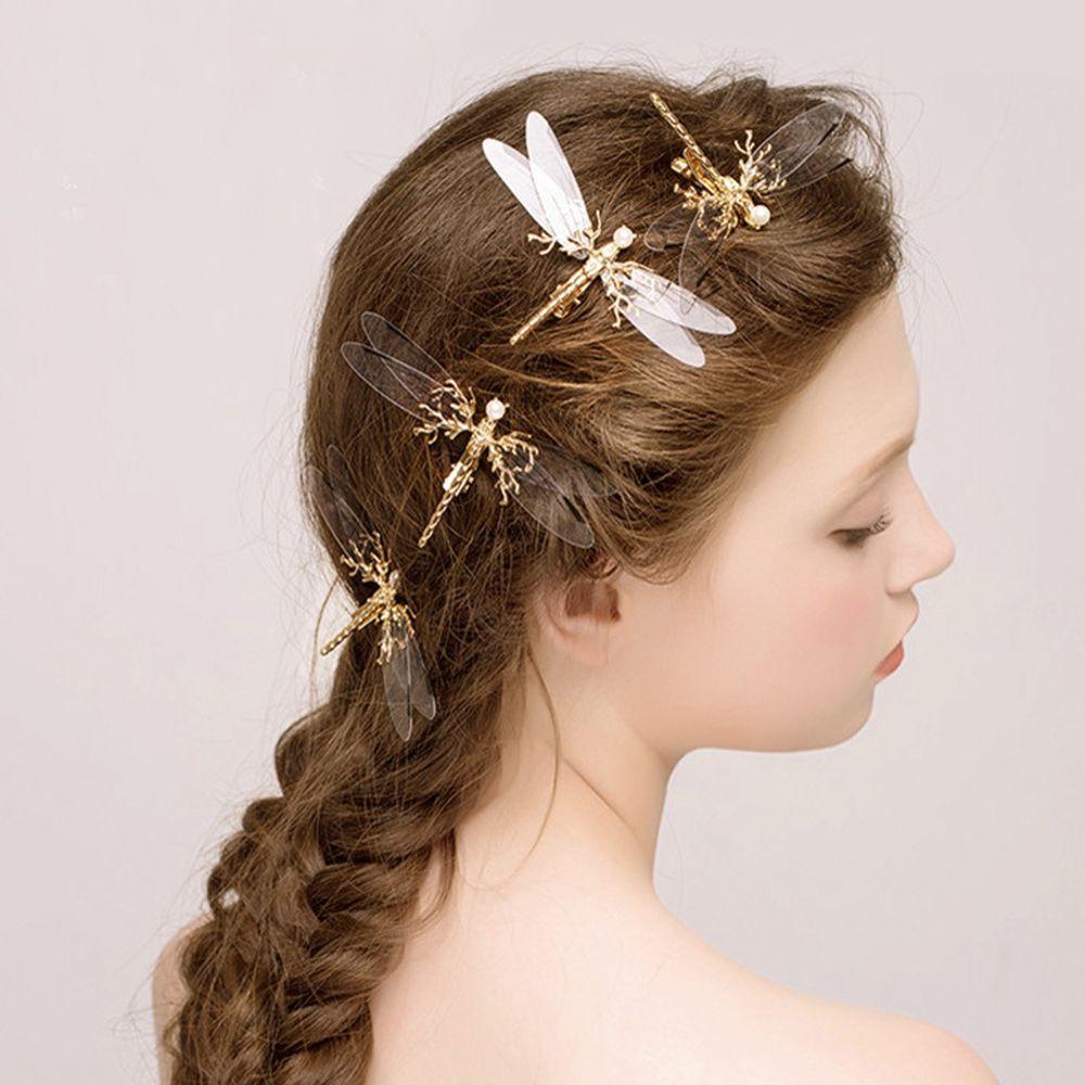 Fashion Fancy Bridal Hair Clip Baroque Women Jewelry Dragonfly Hairpins Gold Wedding Headdress