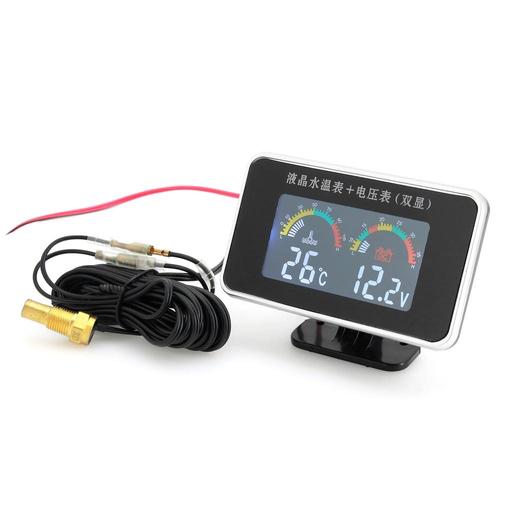 Waterproof LCD Digital Car Truck Voltmeter Water Temp Gauge Temperature Sensor 10mm Temperature Volt Meter 12v Voltage 2 In