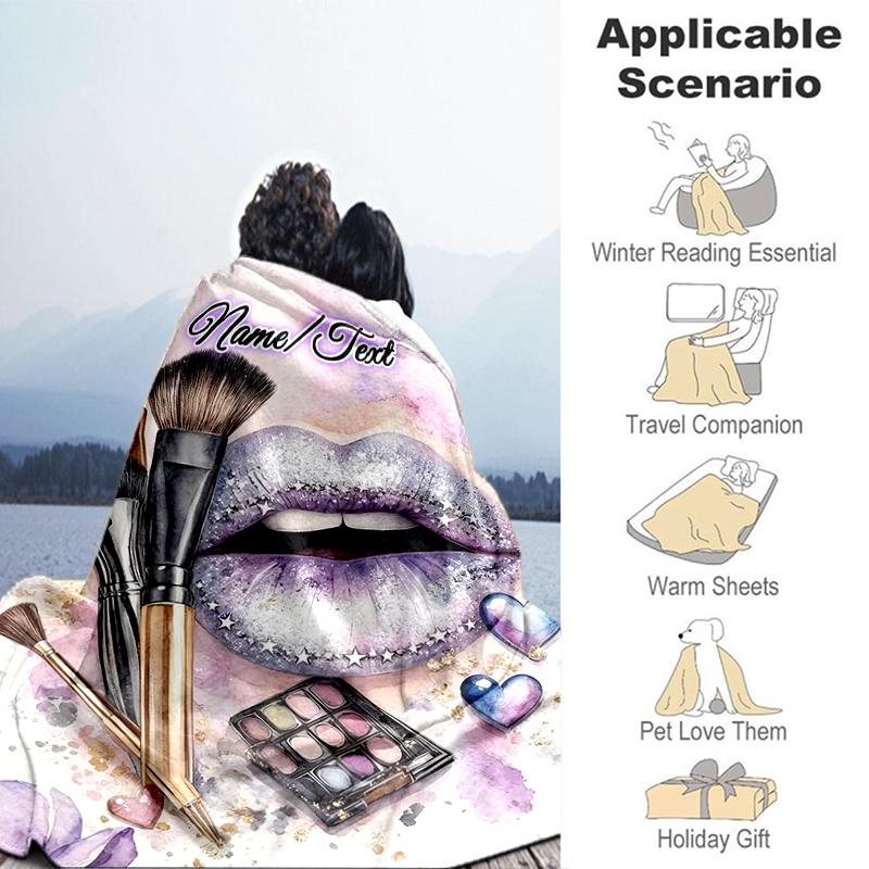 1PC Custom Name Glamorous Makeup Art outdooor Flannel blankets Throw Blanket All-Season Throw Gift Bedspread for Couch, Bed, Camping Holiday Birthday