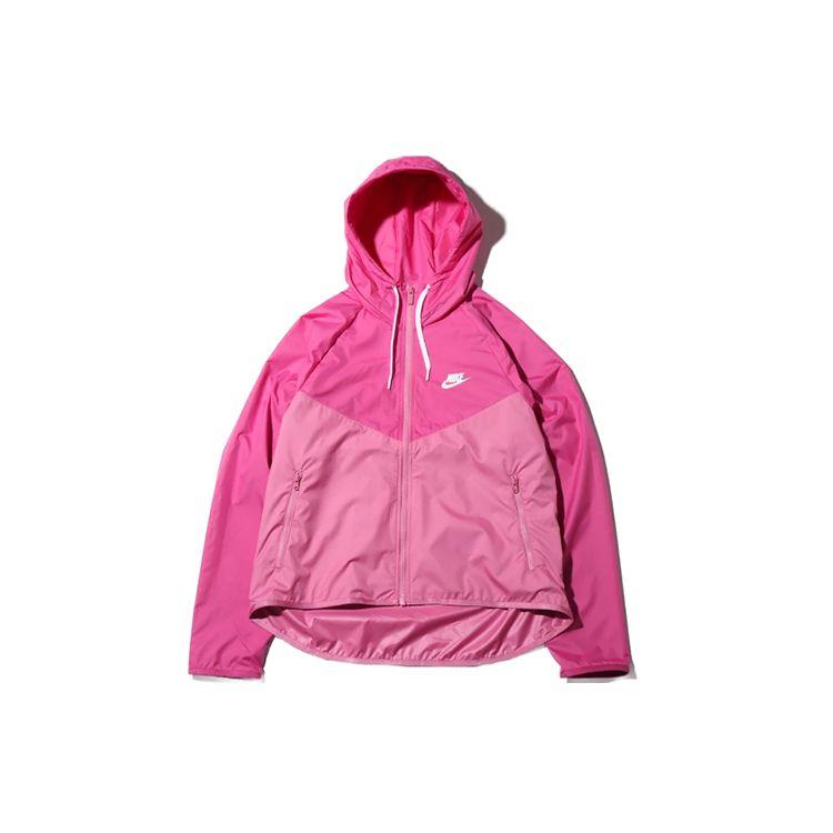 Nike Спортивная куртка Windrunner Color-Block с капюшоном и застежкой-молнией, водонепроницаемая, женская, верхняя одежда, розовая BV3940-691