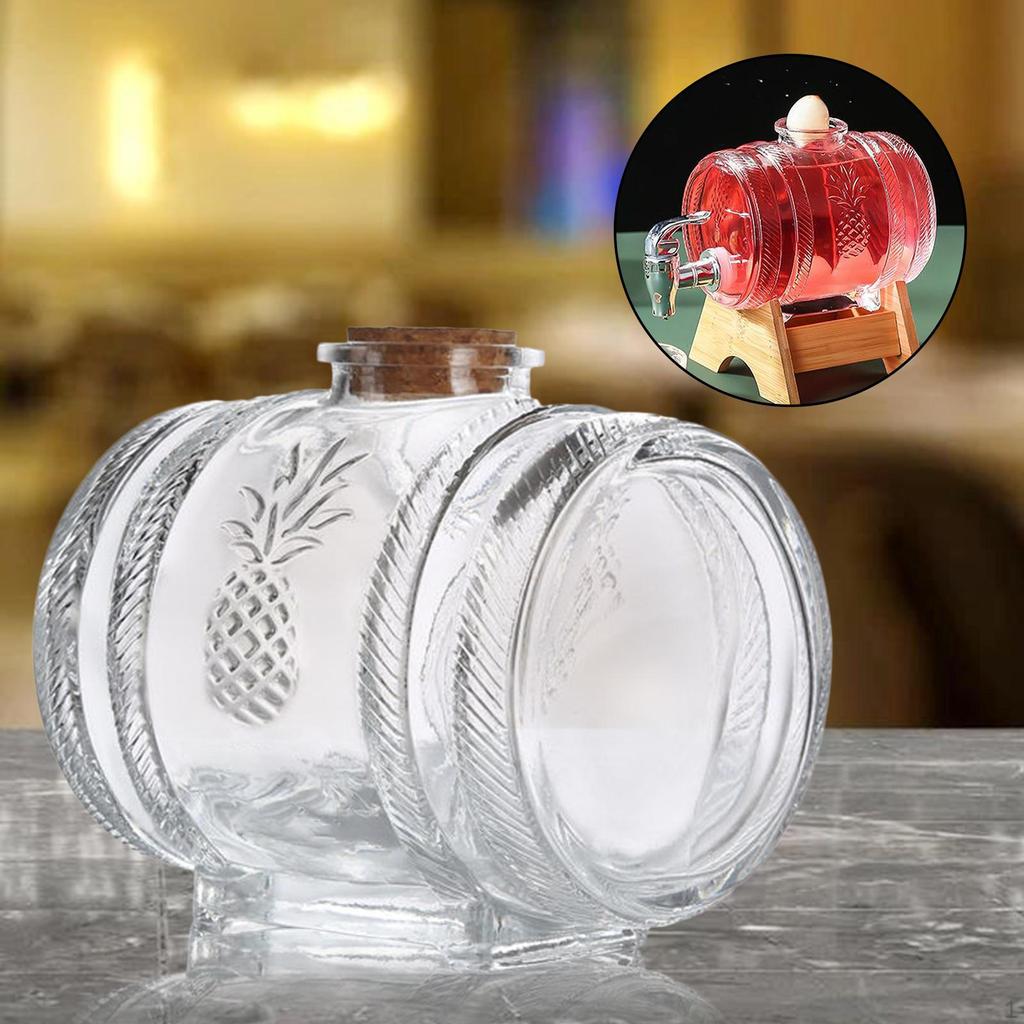 // Barrel with 1000ml Hand Blown Glass Carafe Bottles Schnapps