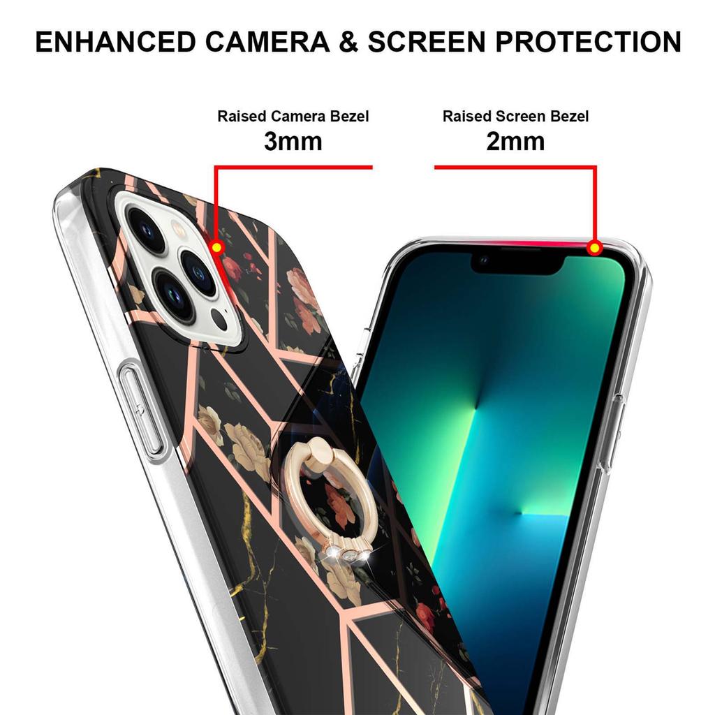 Кольцо-скоба Golden Border Grid Marble Flower IMD Ультратонкий чехол для телефона iPhone 12 12ProMax 11ProMax XSMax XR XS iPhone 7 8 SE iPhone 13 14 15