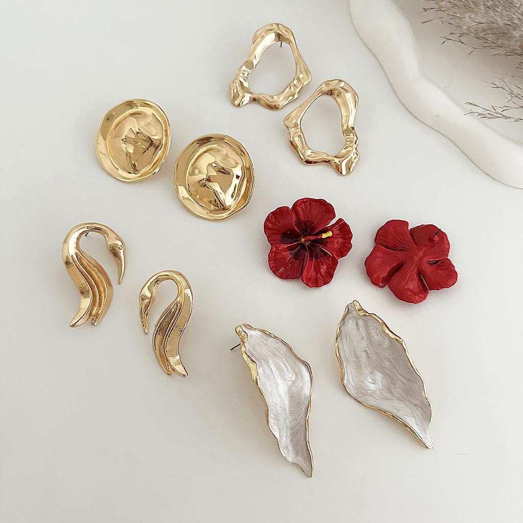 Salircon 5 Styles Trendy Irregular Geometry Metal Stud Earrings Set for Women Exquisite Piercing Earring Jewelry 2026 New Gift