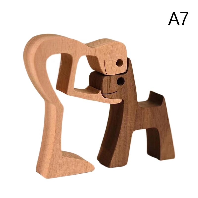 1PC Handmade Wooden Dog Statues, Playful Family and Pet Sculptures, Suitable for Home or Office Decoration