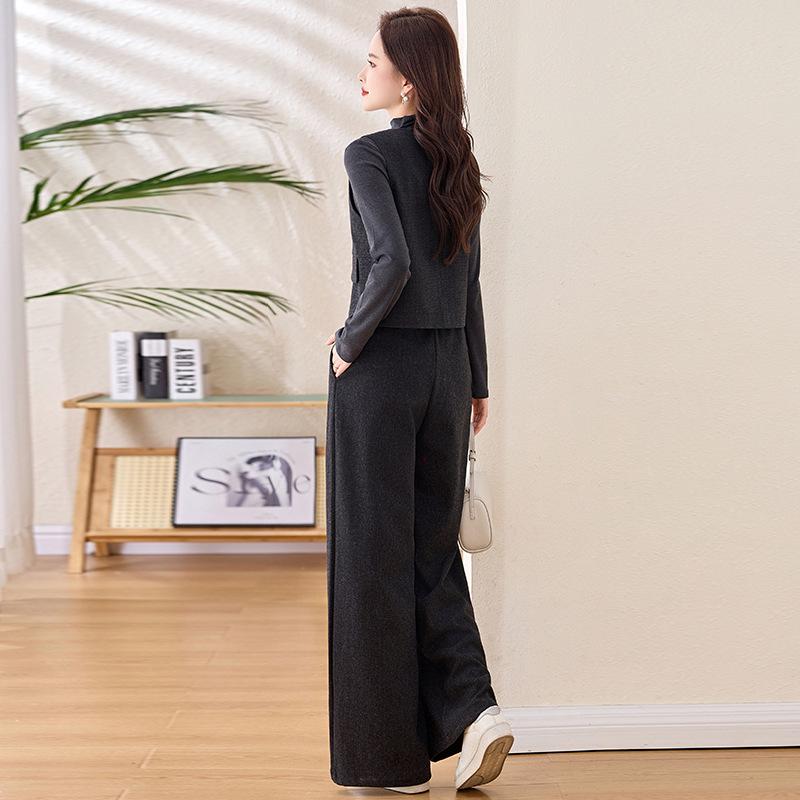 Spring 2025 Women's Fashion Suit: Three-Piece Temperament Vest with High Waist Wide-Leg Pants (ME5501)