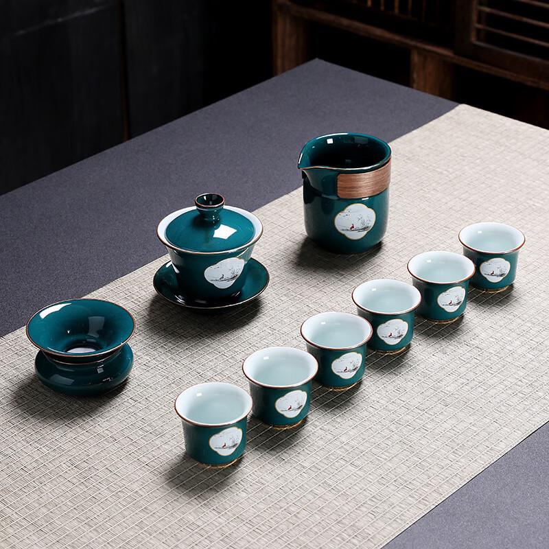 Minimalist Peacock Green Kung Fu Tea Set