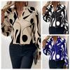 Ladies Geo Pattern V-Neck Shirt, Spring and Autumn Casual Long Sleeve Shirt
