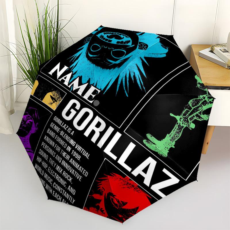 1PC Gorillaz, Virtual Band Custom Name Automatic Open/Close, 8-Rib Durable Frame Compact Travel Umbrella for Men & Women D1222026